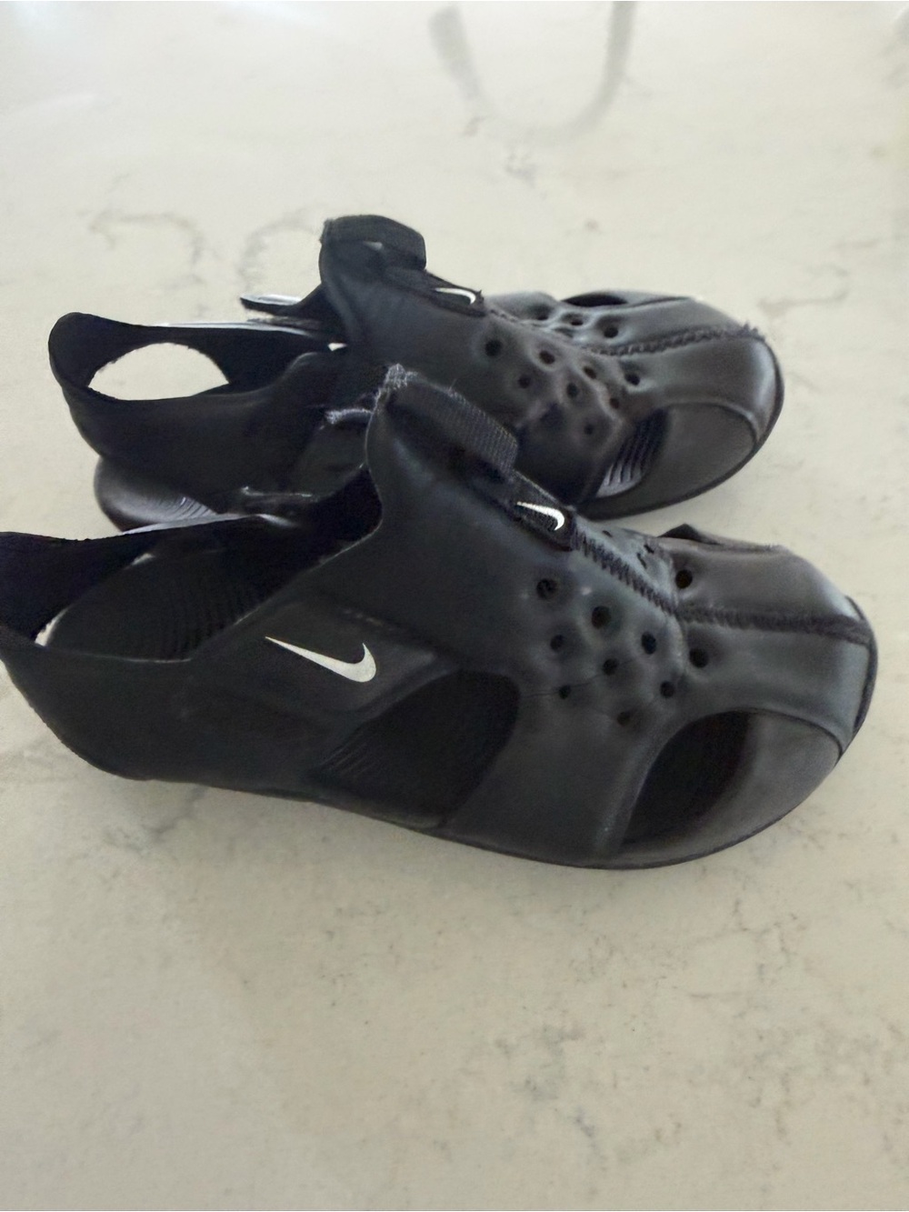 Nike Black Kids' Closed-Toe Sport Sandals with White Swoosh